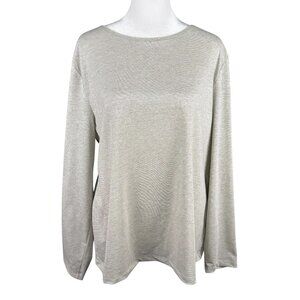 Talbots Top XL Beige Silver Metallic Long Sleeve Tee Sparkle Pullover